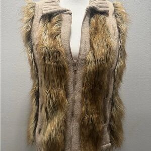 Vintage Randolph Duke‎ Sweater Vest XS Brown Tan Faux Fur Angora Cashmere Boho